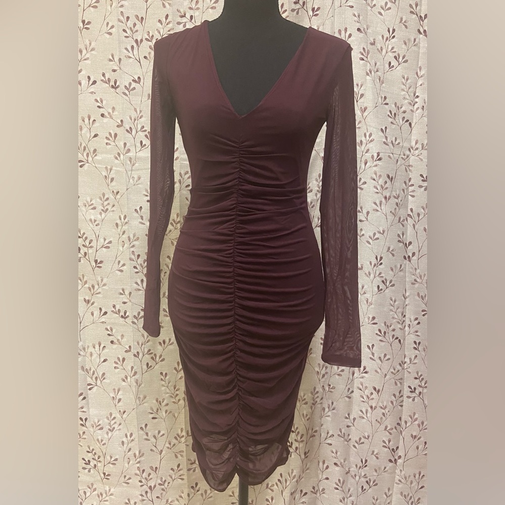 INC International Concepts - V-Neck Ruched Mesh Dress (NWT)
